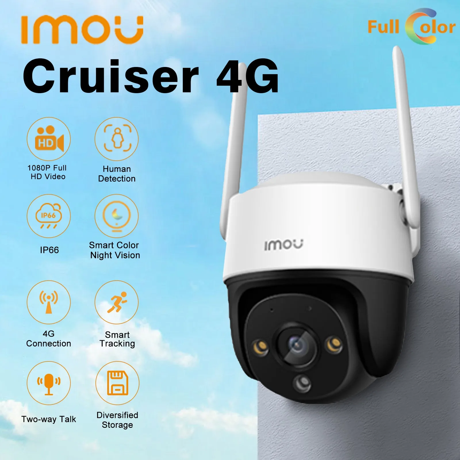 IMOU Cruiser 4G PTZ 1080P Outdoor Two Way Talk Smart Tracking Night Vision IP66 Human Detection 360° Surveillance Camera