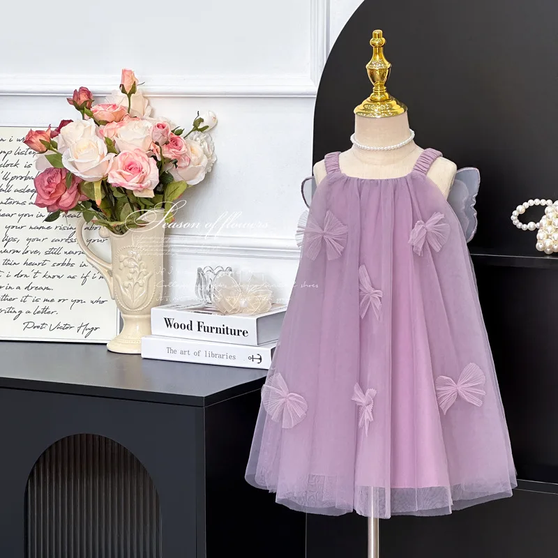 

Girls Summer Dress 2025 New Children's Foreign Fashion Baby Girl Summer Three-dimensional Bow Princess Dress