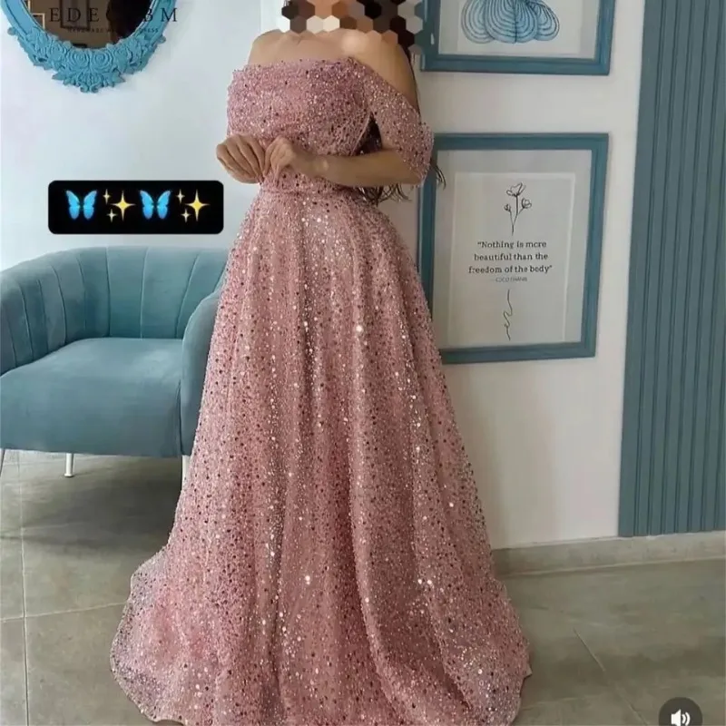 

Розовые платья для выпускного вечера Manmuxi 2025 Роскошные роскошные вечерние платья по индивидуальному заказу для особых случаев Вечеринка с открытыми плечами и вышивкой из бисера