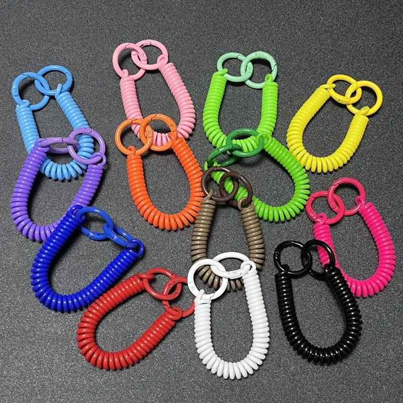 Retractable Anti-Lost Strap Spiral Colorful Double Key Rings Tearproof Lanyard for Ski Pass Card Holder Outdoor Sports