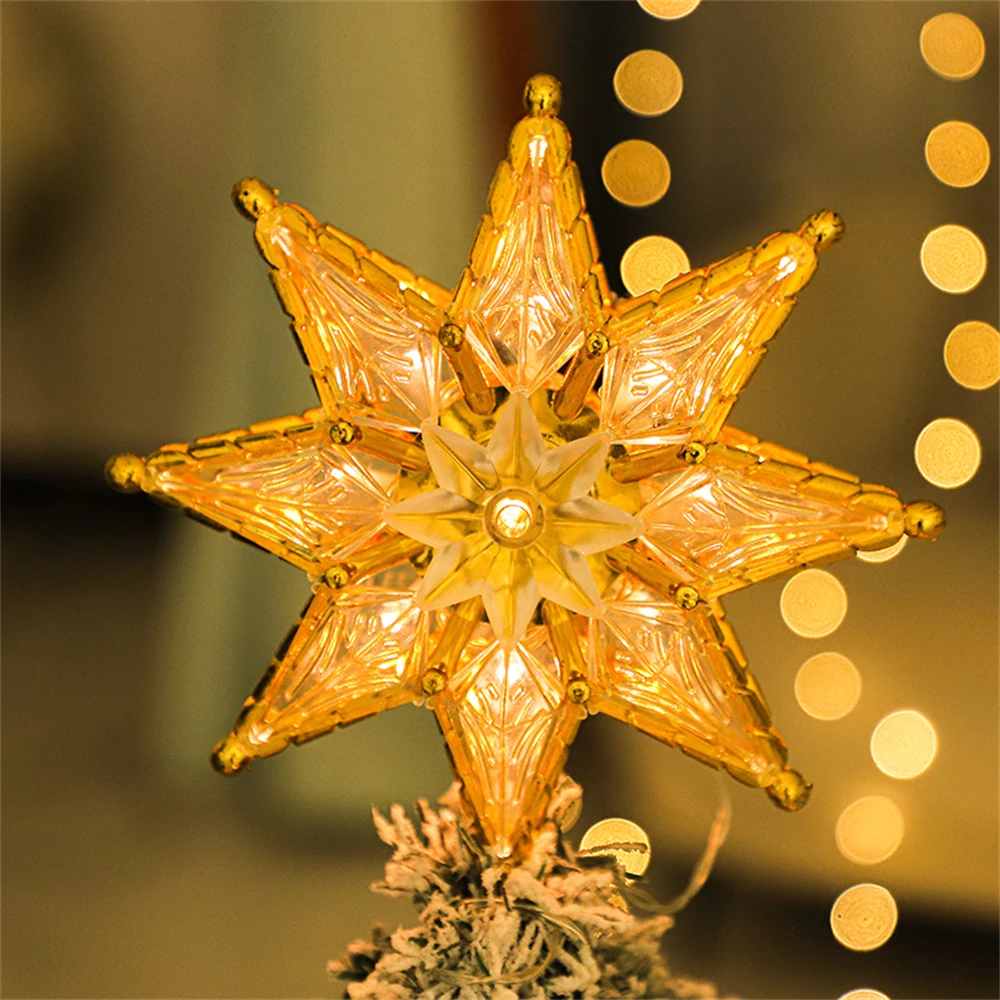 20cm Christmas Tree Decoratio LED Star Lights Holiday Fairy Pentagram Lamps Battery Powered for New Year Xmas Home Party Decor