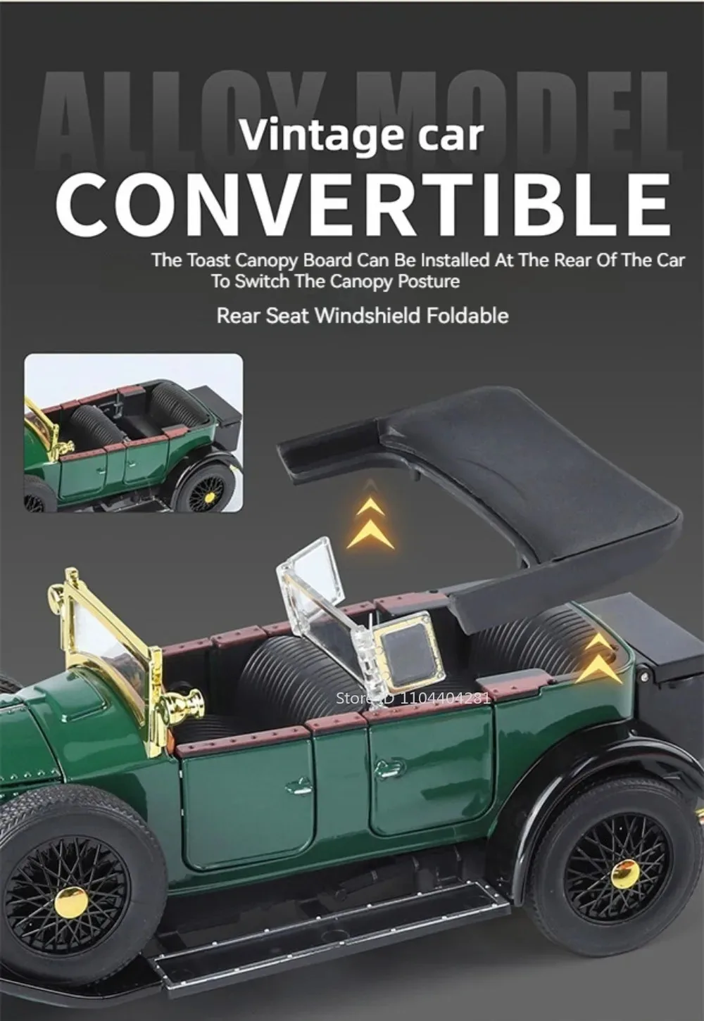 1:24 Phantom 300SL Legierung Diecast Vintage Auto Miniatur Modell Spielzeug Sound Licht Zurückziehen Türen Geöffnet Ornament Kinder Festival Geschenk – Detail 9