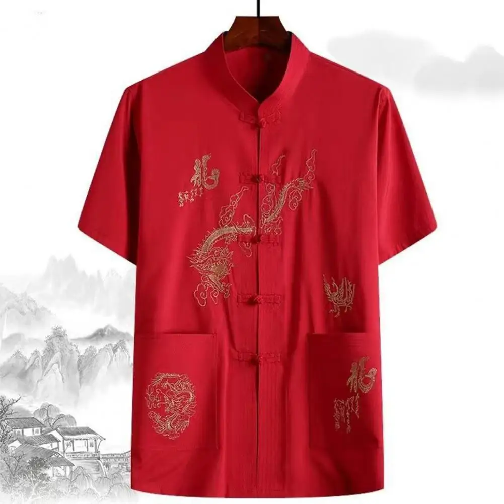 

Chinese Style Practice Uniform Men's Chinese Traditional Linen Tang Shirt with Hand Plate Buckle Design Oriental for Comfortable