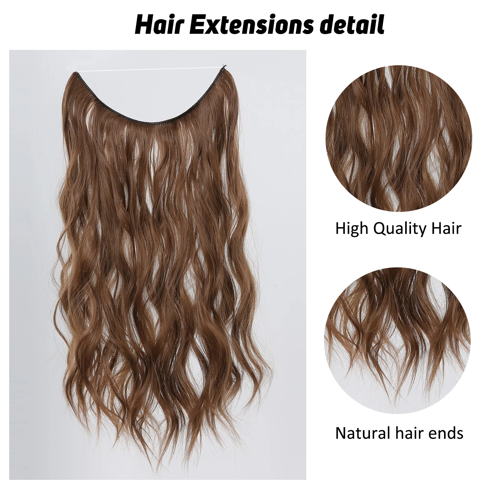 Synthetic Long Wavy No Clip Hair Extension Brown Artificial Fish Line False Hairpiece Natural Hair for Women Heat Resistant