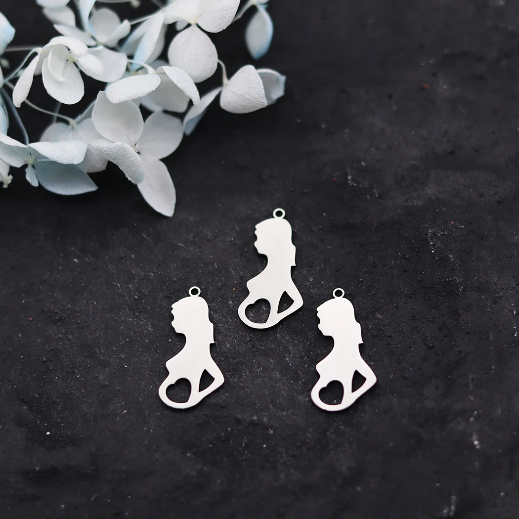 3pcs Pregnant Woman Heart diy Charms Stainless Steel Pendant Fit Mother’s Day Kids Gifts for Jewelry Making Bracelets Accessori