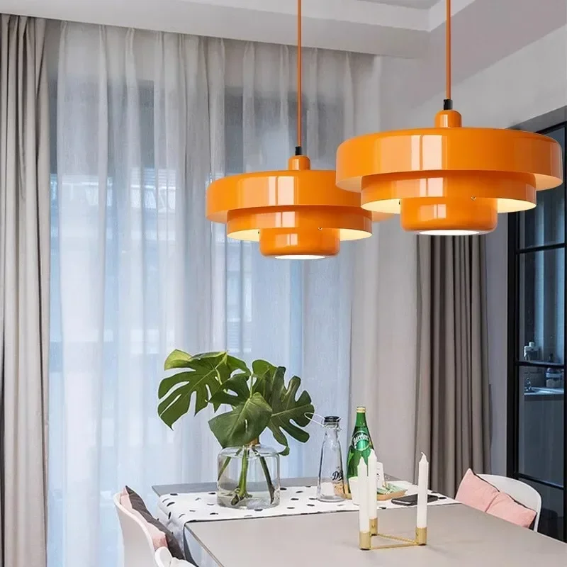 Minimalist Colorful LED Pendant Chandelier Light Yellow Pink Orange Dining Room Bar Foyer Bedroom Hanging Pendant Lamp E27 Bulb