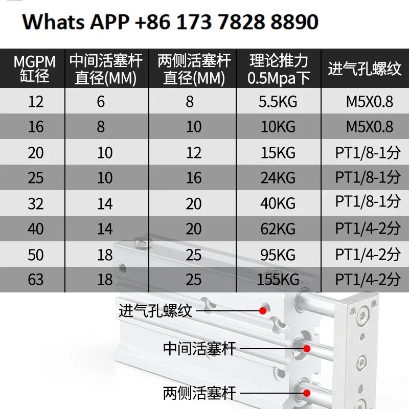 Pneumatic three-rod MGPM three-axis cylinder with guide rod 32/40/50/63-25X50X75X100X125X150/Z