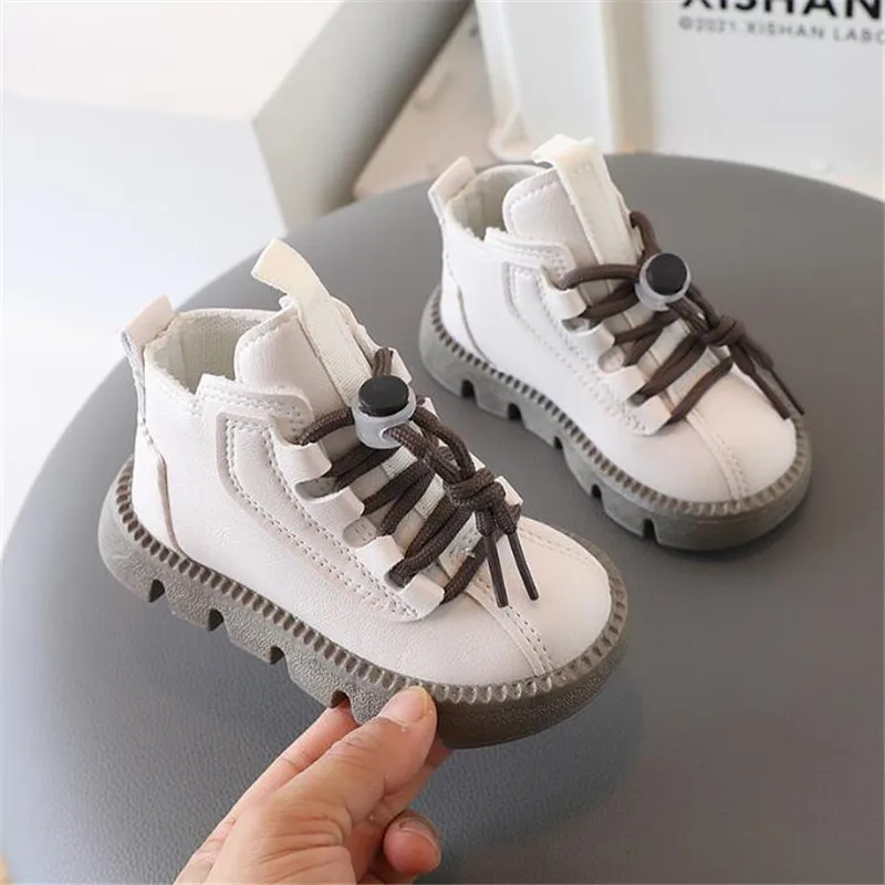 Toddler Leather Short Boot Lace Up Baby Casual Sneakers Fashion Children Ankle Boot