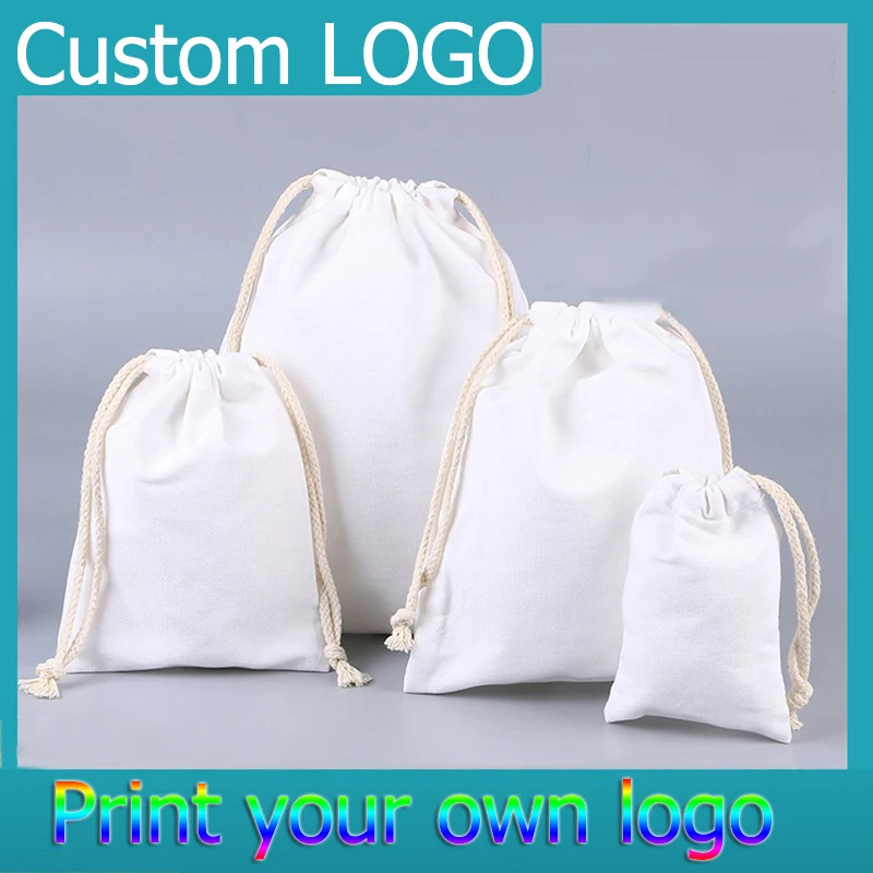 Drawstring Bag Custom Logo Pouch Portable Lightweight Canvas Bag Families Receive Drawstring Travel Storage Cloth Bag