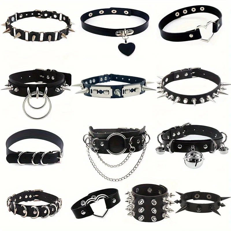 Punk Gothic Style PU Leather Faux Jewelry Collar Bracelet Bangle Bracelet,Male Female Lover Necklace Holiday Party Costume