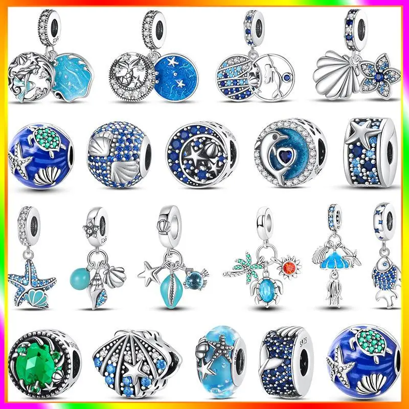 

New in Blue Zircon Underwater Animals Charm Bead Fits Pandora Original Bracelet Necklace Women 925 Sterling Silver Pendant Bead