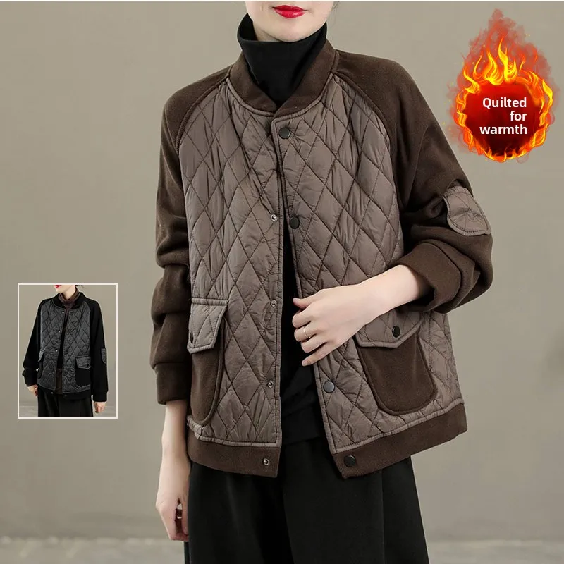 

Цветная блузка с ромбовидным узором, хлопковая куртка в стиле ретро, повседневная бейсбольная рубашка с воротником-стойкой, большие размеры, женская модная осенняя...