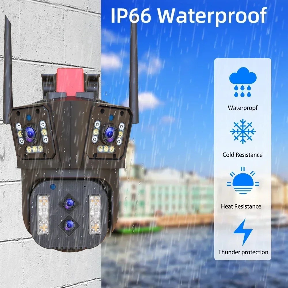 8K 10X Zoom Four Lens Wifi PTZ IP Security Camera Auto Tracking Outdoor Color Night Vision Wireless Surveillance Camera 16MP P2P