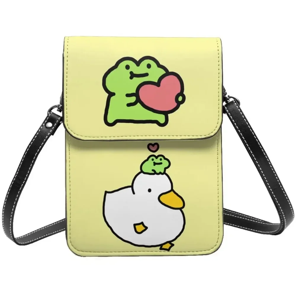 Cute Frog Love Small Cell Phone Purse Leather Card Holder Trend Women Crossbody Bag Lightweight