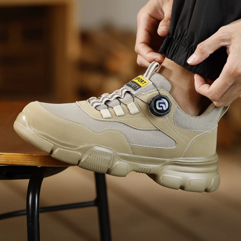 

New Rotating Button Men Boots Anti-smash Anti Puncture Safety Shoes Men Work Boots Steel Toe Shoes Security Indestructible Shoes