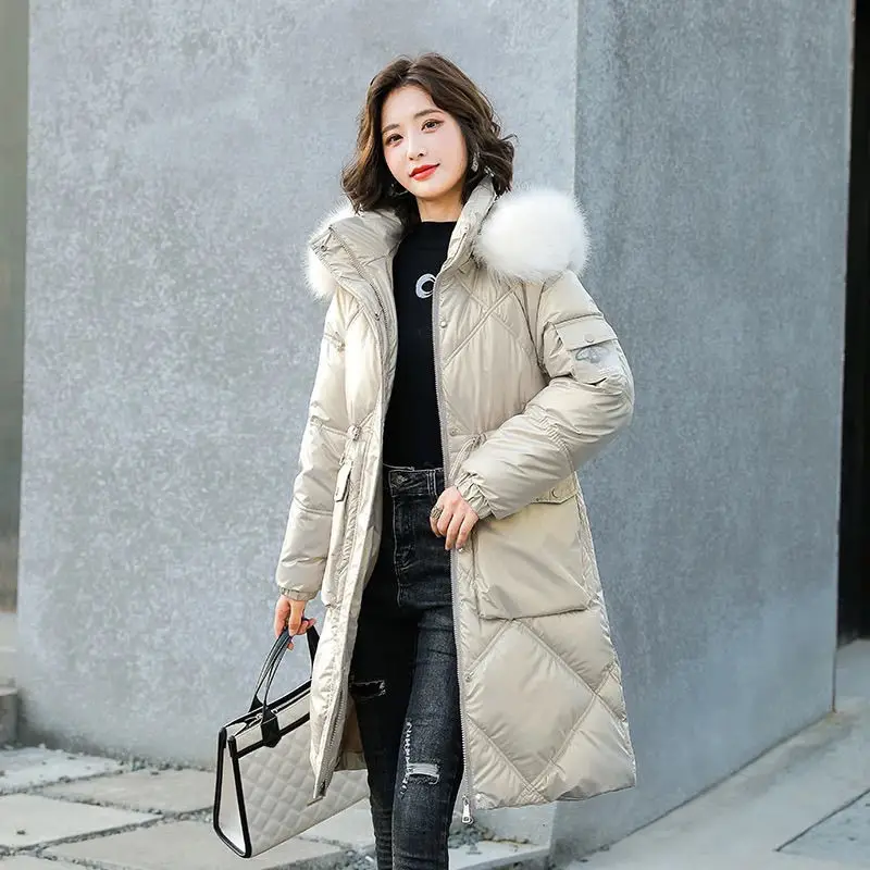 

Women's Medium and Long Winter Korean Version Cotton-padded Jacket Versatile Glossy Thickened Leave-in Cotton-padded Clothes