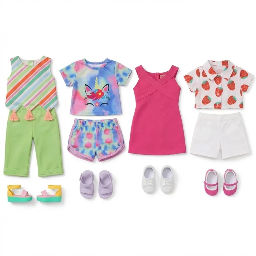 4Pcs/set Doll Clothes Daily Pretty Dresses Top+Pant For 43CM Baby Doll&18Inch American Doll Clothes,Festival Gift Girl's Toys