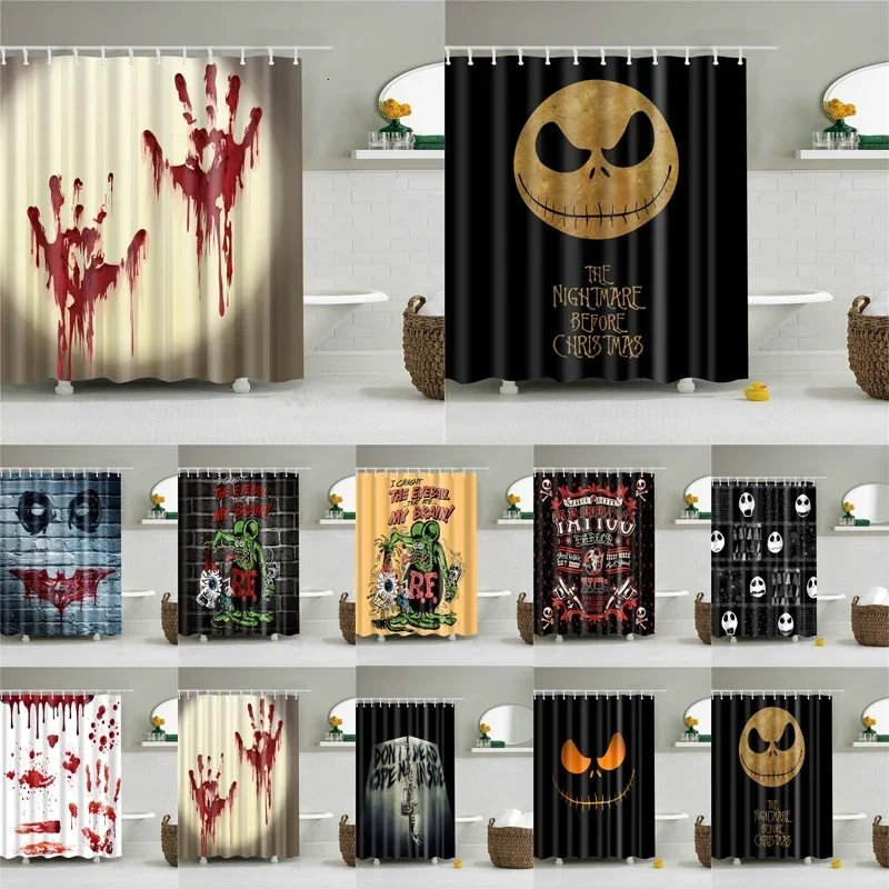 Halloween Horror Shower Curtain Printing Screen Bathroom Waterproof 12 Hooks Polyester Bath Curtains Home Decor Washable Screen