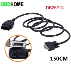 150cm OBD2 16Pin To RS232 Port 26Pin Female Cable DB26 PIN Convert OBD 16 PIN Connector Auto Diagnostic Tool Transfer Harness