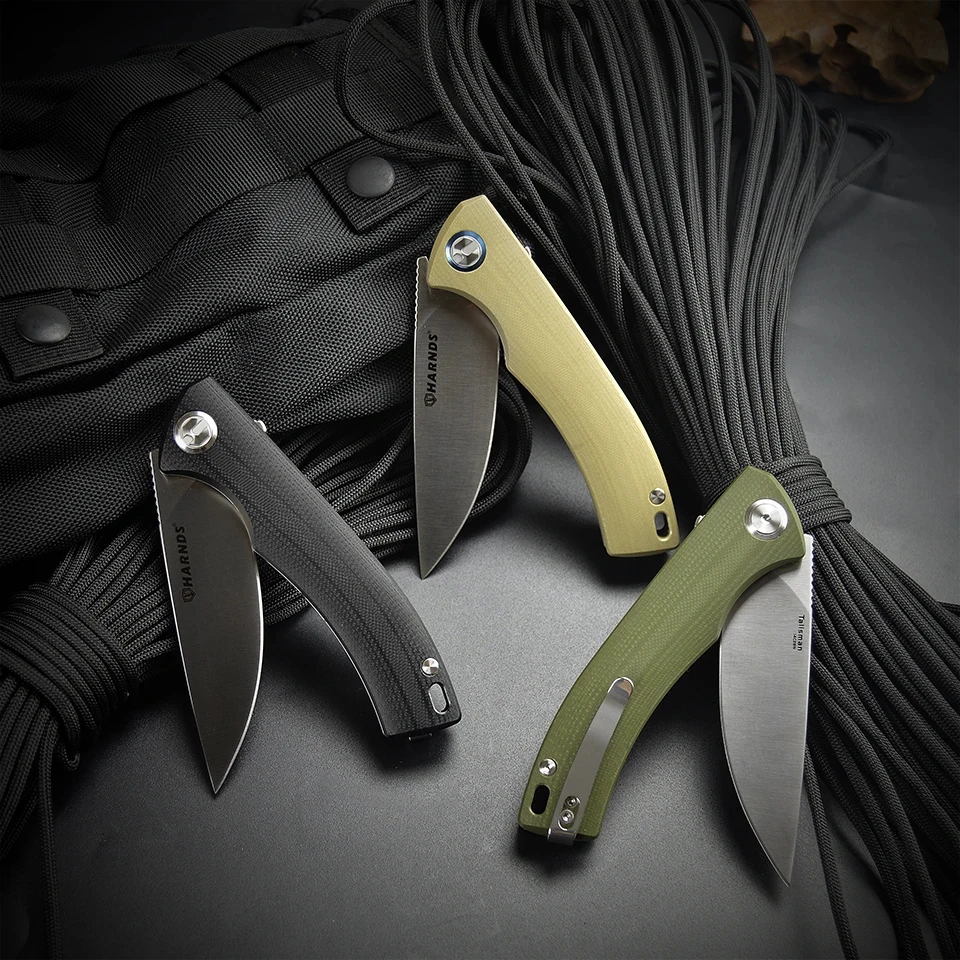 

Harnds Talisman Hunting Folding Knife 14C28N Steel Blade Pocket Knife with G10 Handle Camping Knife with Pocket Clip CK9168