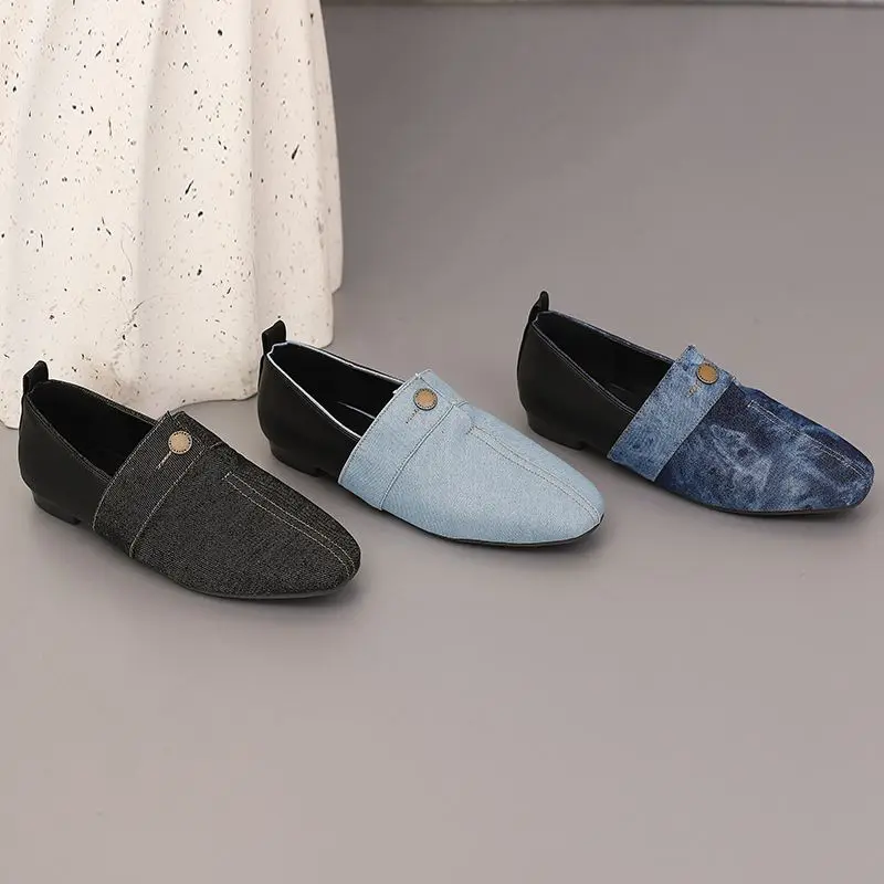 Girseaby Design Women Flats Denim Mixed Color Round Toe Splice Slip On Soft Daily Leisure Female Shoes Big Size 46 47 48 Spring