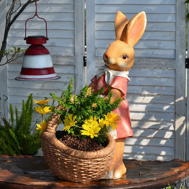 

Cartoon Cute Simulated Animals Rabbit Hand Basket Flower Pots Courtyard Magnesium Oxide Bonsai Basin Kindergarten Home Decor