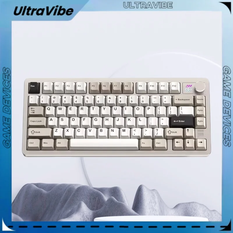 furycube aluminio sem fio teclado mecanico gaming rgb hotswap f75 dawn golden 24g com fio bluetooth 01