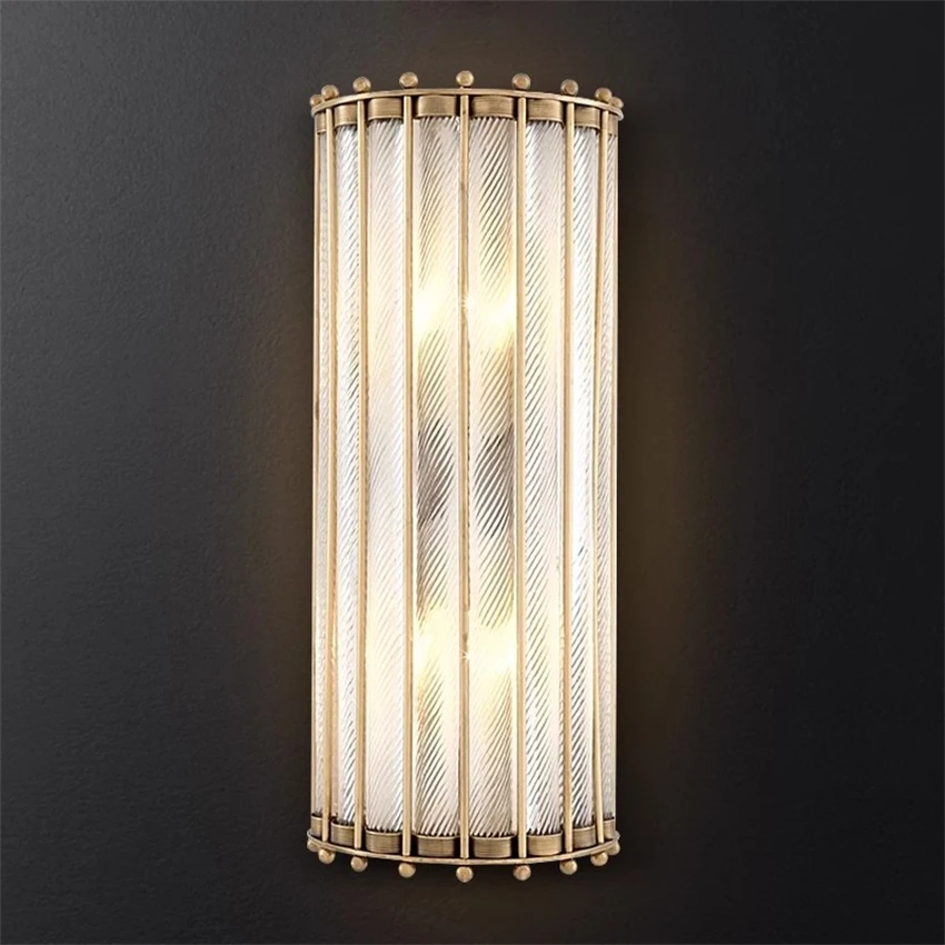 

Modern American luxury striped glass wall lamps retro living room dining room bedroom bedside aisle decor copper sconces lights