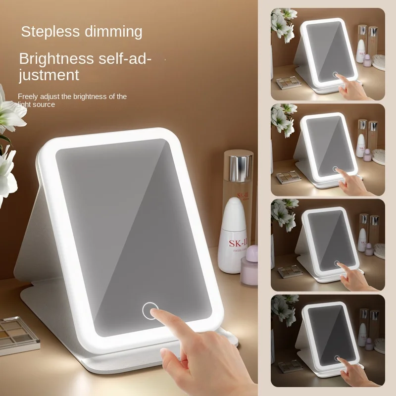 Large HD Folding LED Makeup Mirror with Rechargeable Light Waterproof Leather Case Portable for Travel Bathroom Dorm Vanity Gift