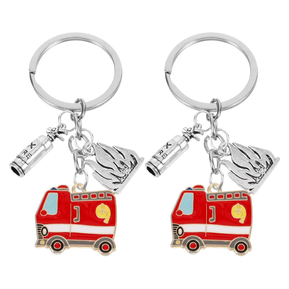 

2pcs Fire Keyring Firefighter Theme Keychains Decorative Hanging Bag Pendant Firefighter Theme Keychain Practical