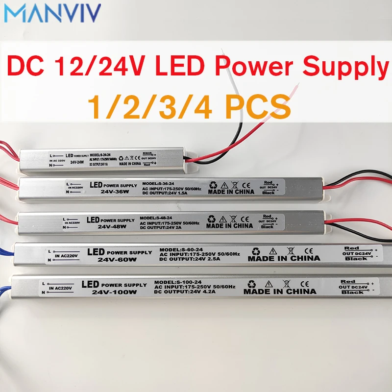 MANVIV LED Driver Power Supply 1/2/3/4 PCS Transformer  LED Light 24W 36W 48W 60W 100W  175V to 250V Switching LED Driver Light