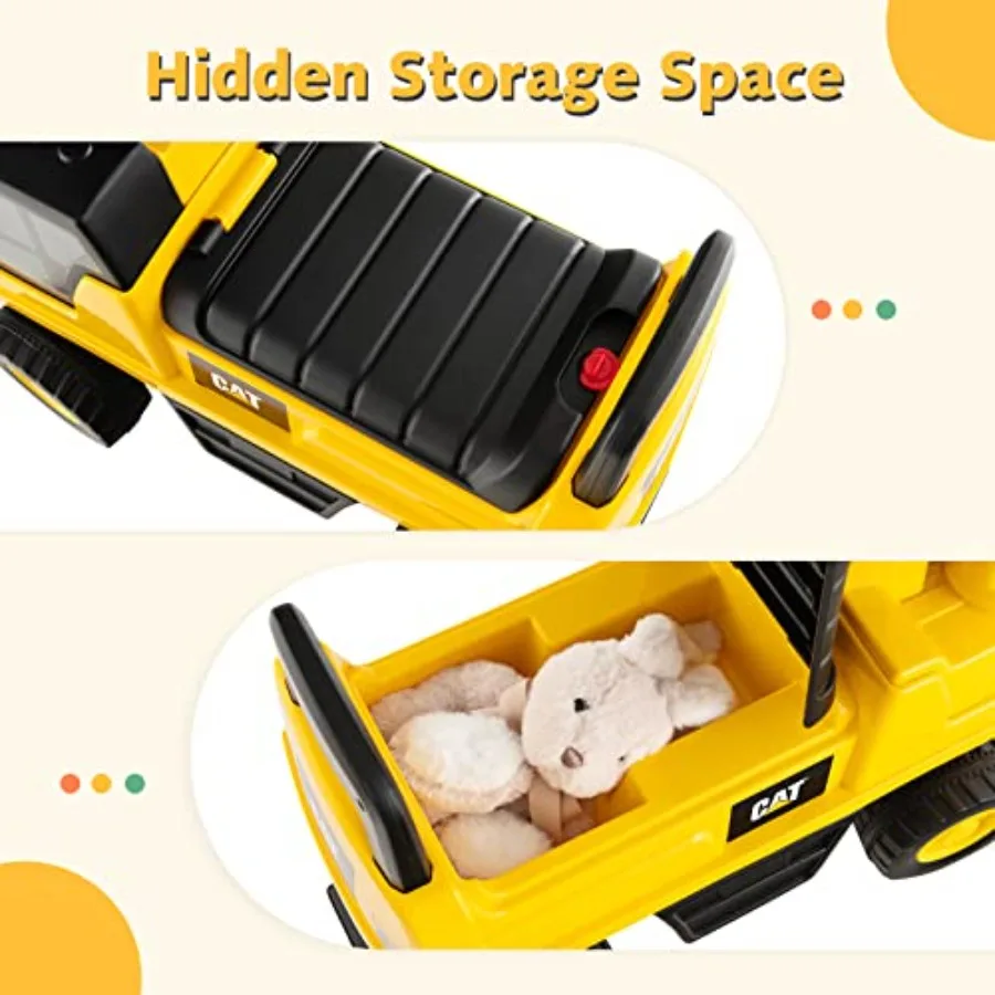 幼児向けプッシュカー、ライセンス取得済みキャタピラーライドオンショベルカー、回転式掘削バケット、リアルな運転席、ホーン、隠し収納付き