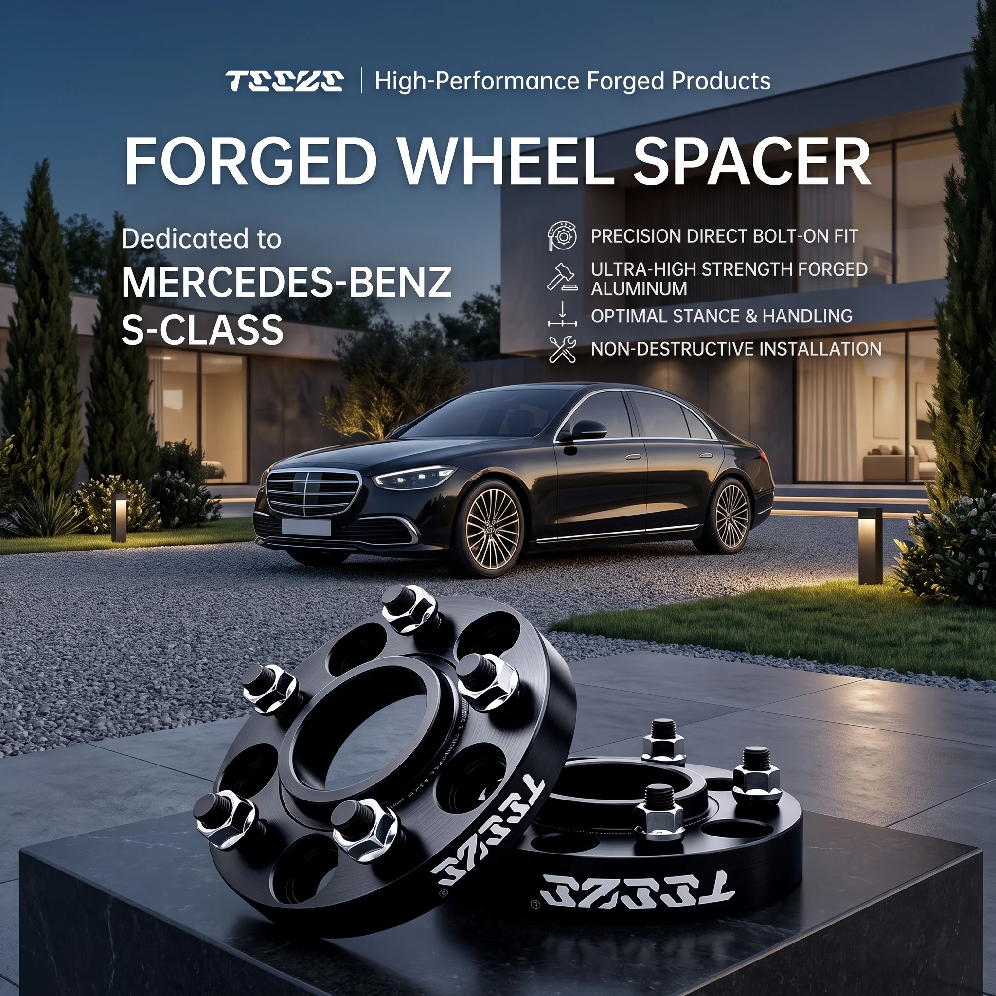 2pcs 5x112 66.6 Hub Centric Black Forged wheel spacer T6-7075 For Mercedes Benz S Class15/20/25/30/35mm With Extended Wheel Bolt