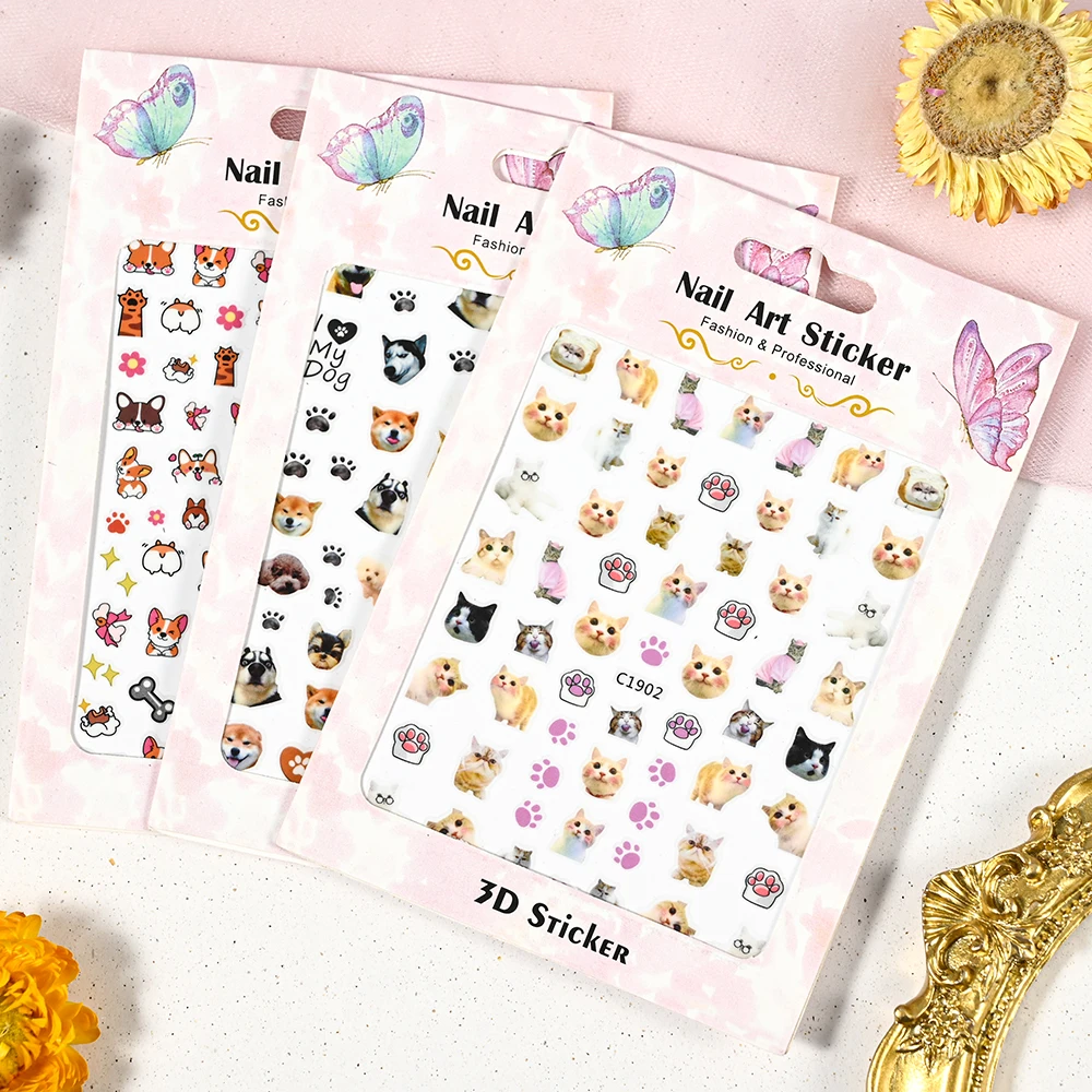 Cute Cat Nail Art Stickers Cartoon Cat Series Design Nail Decals Lovely Corgi Shiba Inu Stickers for Nail Art Decor DIY Manicure