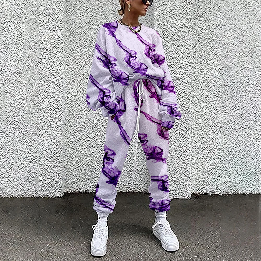 Women Spring Casual Sweatshirt Autumn Long Sleeve Pullover and Long Pant 2-piece Set Jogger Sports Suit