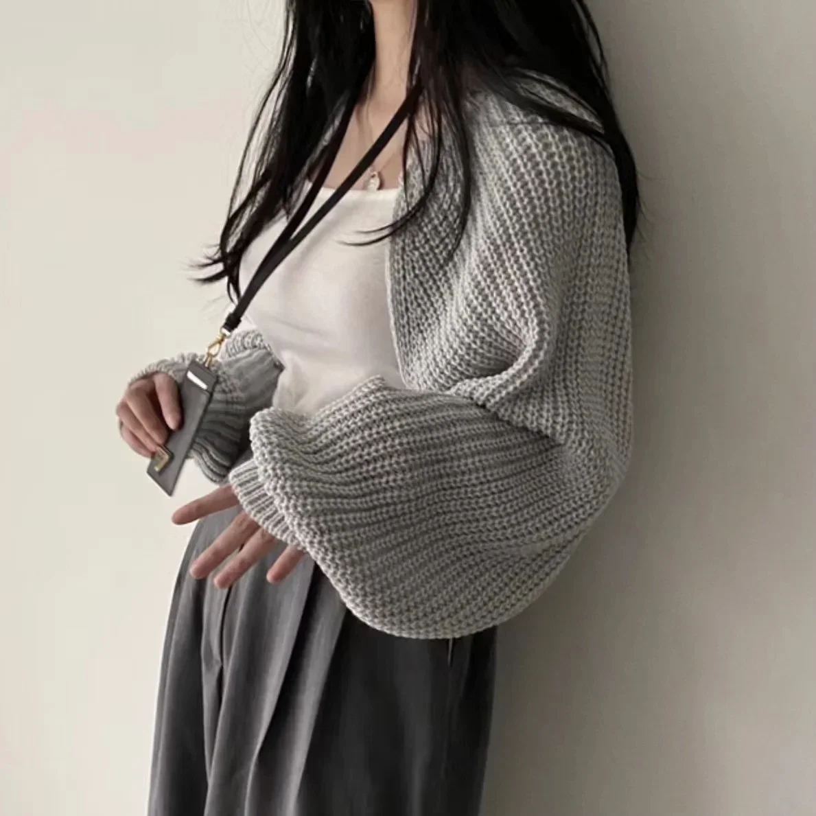 Women Open Front Shrugs Long Sleeve Cardigan Sweaters Fall Winter Knitted Cropped Coat Short Shawl Pullover Tops Y2K Streetwear