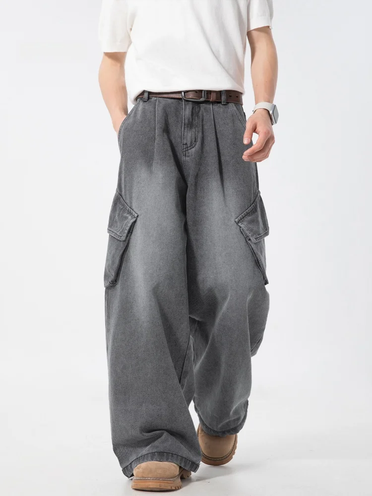 

WMNM Men's Summer Thin Denim Jeans Side Multi-ket Wide Leg Straight Tube Long Pants Faionable Urban Wear Youth Cotton Jeans