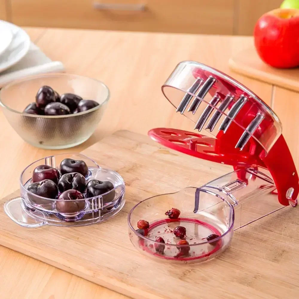 Stainless Steel 6 Holes Cherry Pitter Remover Handheld Press Cherry Pit Corer Multi-Purpose Fruit Core Pitting Tools