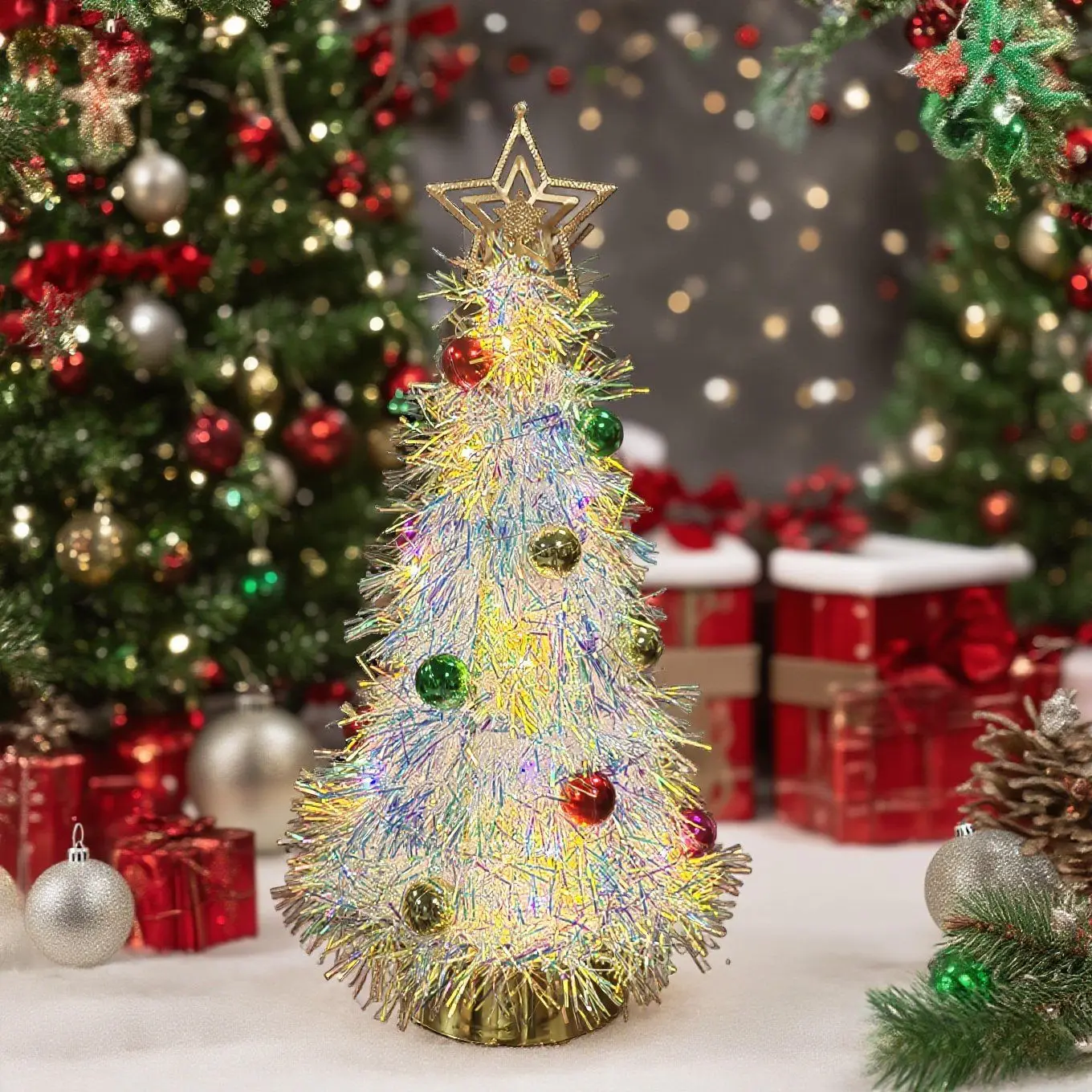 クリスマスカラフルなアイアンツリー装飾ランプクリエイティブデスクトップディスプレイ装飾品