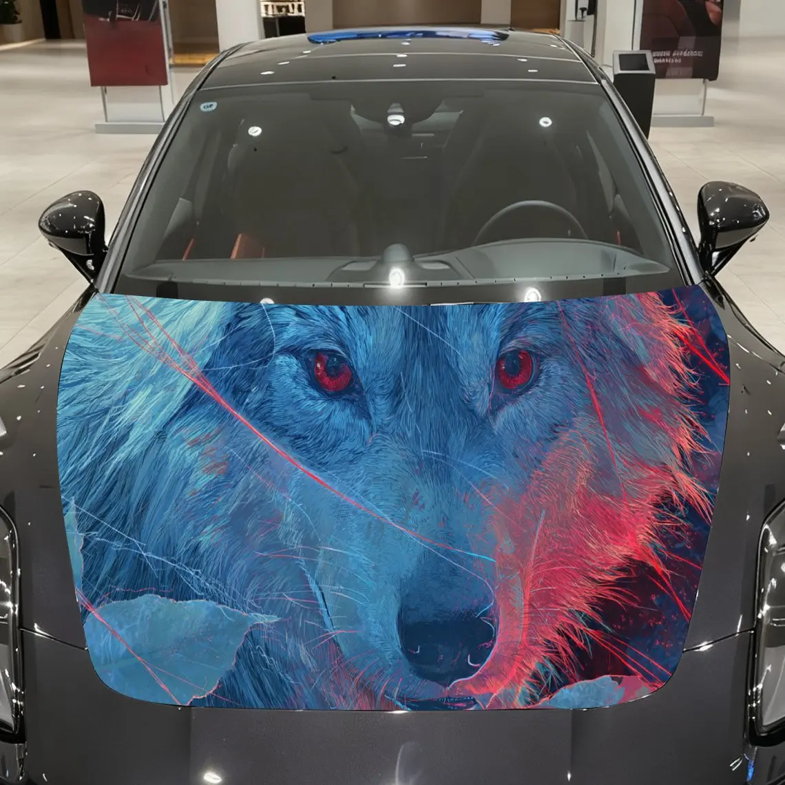 

Intense Red - Blue Wolf Car Hood Stickers - Self-Adhesive, Waterproof and Durable Vinyl Wrap, Decorate And Protect Your Car - Th