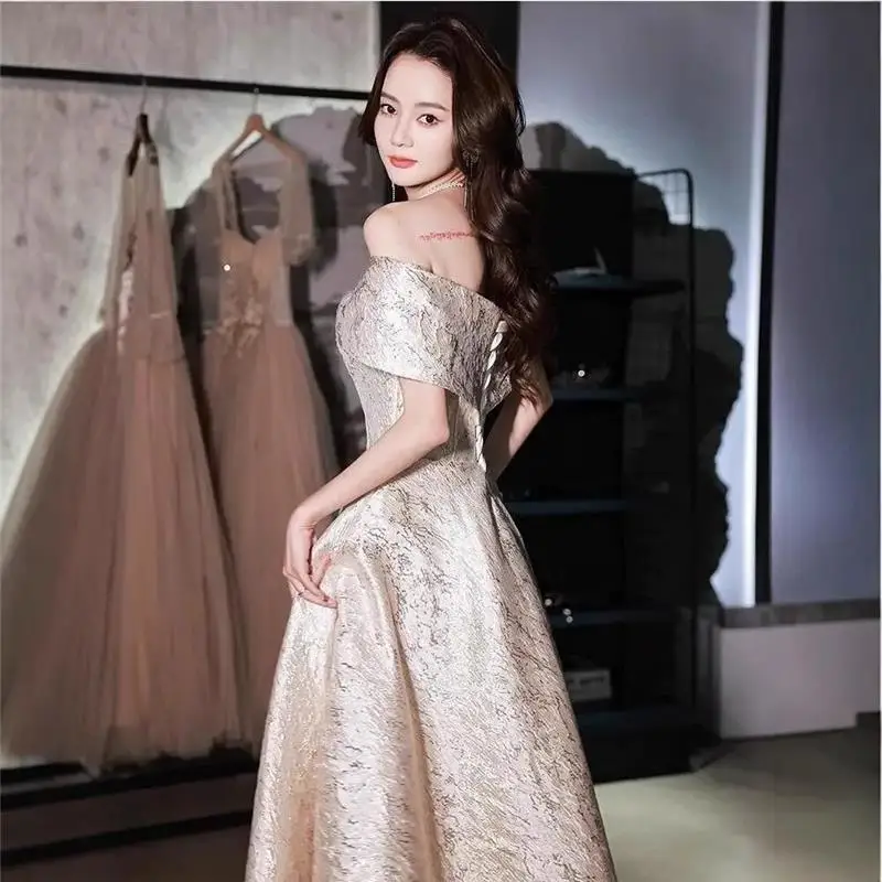 Ele One-shoulder verjaardag Par Dr dames nieuwe luxe midi-avondjurk Host slim fit midden taille polyestervezel