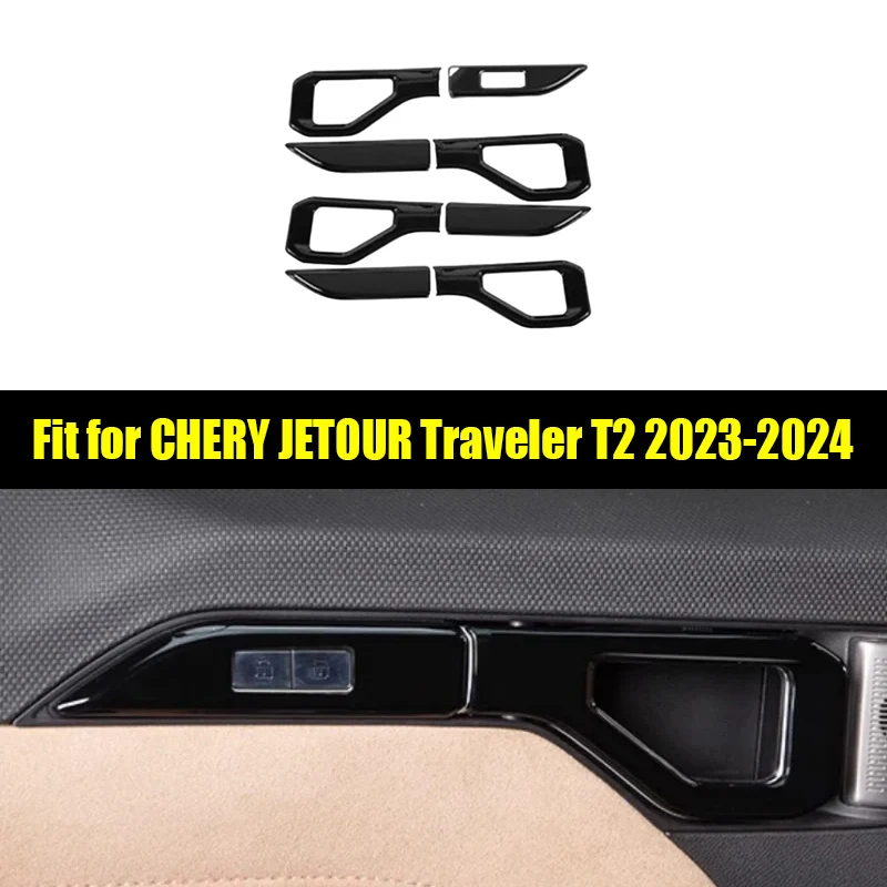 Car Door Handle Suitable for CHERY JETOUR Traveler T2 2023 2024 ABS Black Warrior Kit Door Armrest Car Interior Trim Accessories