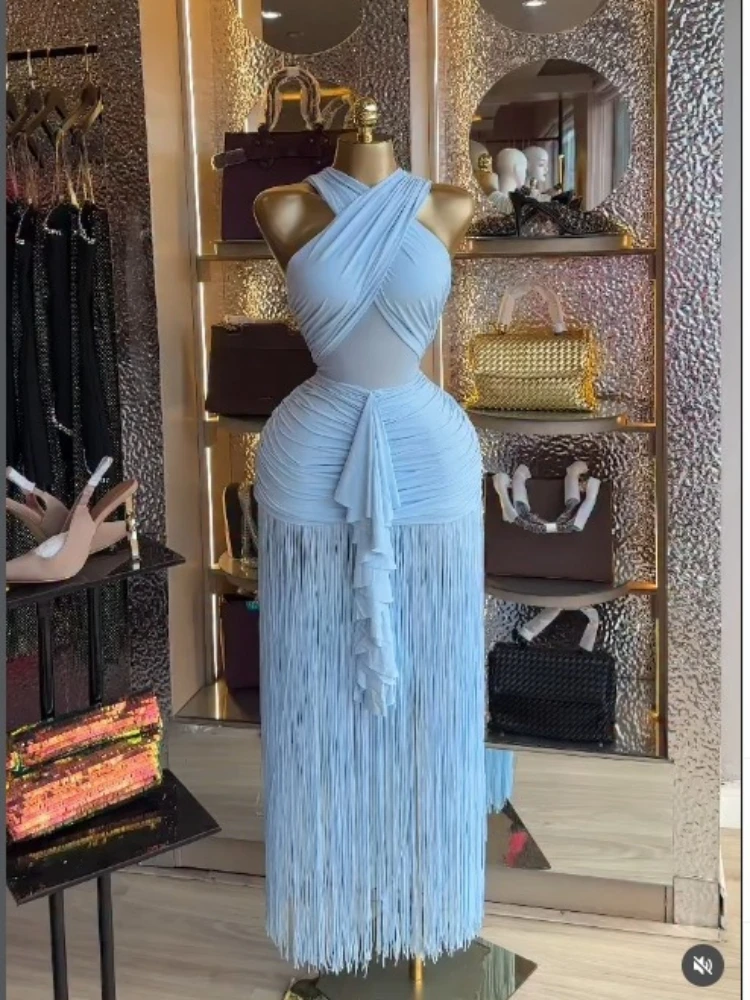 CM.YAYA femmes enveloppé licou cou gland Patchwork empilé Midi moulante Maxi 2026 printemps été vacances fête à la mode longues robes