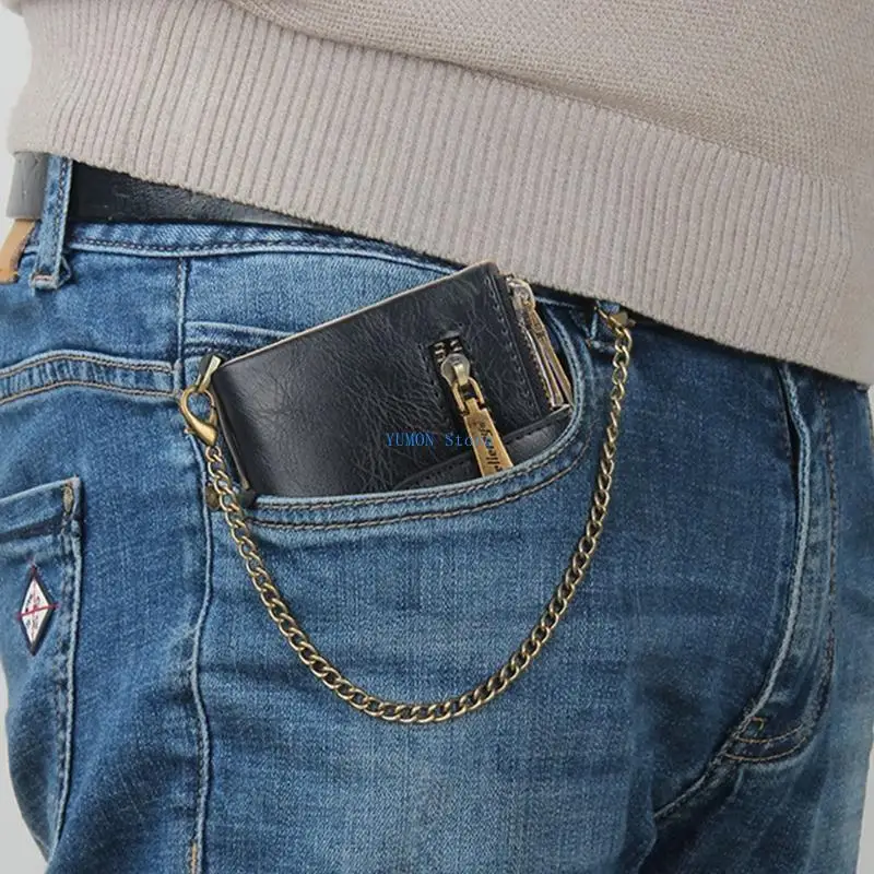 D0UD Chain Wallets for Men Rfid Blocking Genuine Leather Bifold Stylish Black Wallet