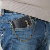 D0UD Chain Wallets for Men Rfid Blocking Genuine Leather Bifold Stylish Black Wallet