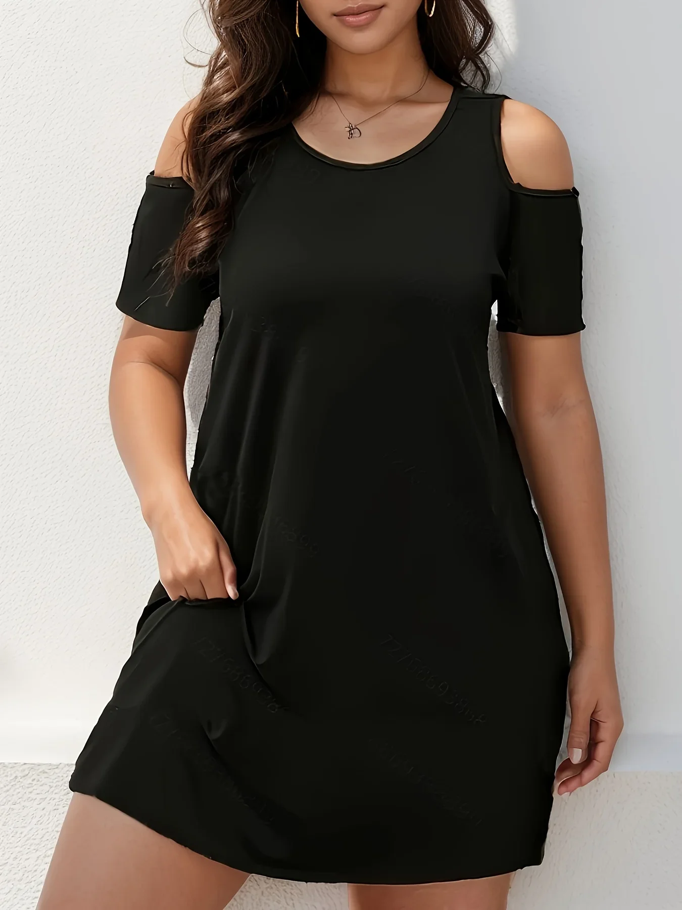 Plus size jednokolorowa sukienka na ramiączkach elegancka sukienka z krótkim rękawem i okrągłym dekoltem na wiosnę i lato dla kobiet odzież plus size