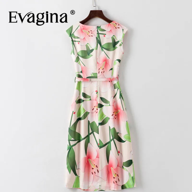 Evagina Fashion Design Summer Women's Dress Sleeveless Print Lace-UP Slim Holiday Pink A-Line Mini S-XXL Dresses