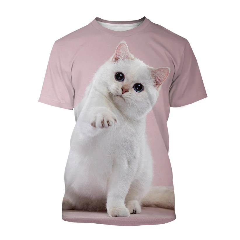 Men\'s Cute Cat Print T-shirts Summer Loose Personalized Short Sleeve Fashion Men\'s Streetwear 2023 New Round Neck Unisex Tops