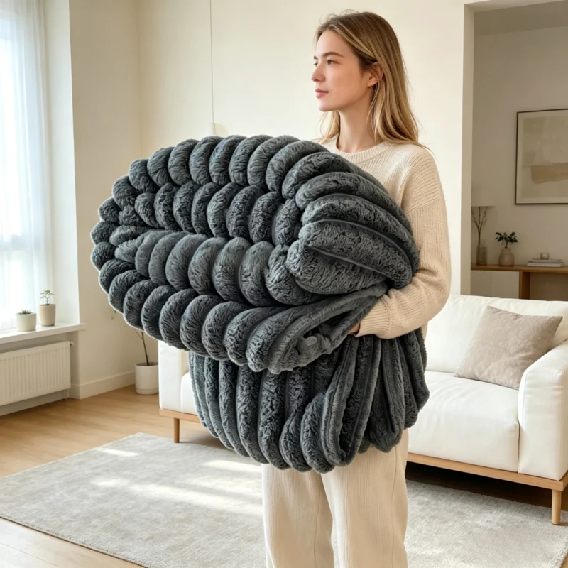 Solid Thickened Blanket Wide Stripe Pattern Practical Multi-Scene Use Daily Bedding Nap Pet Rest Warm Comfort Soft Cover