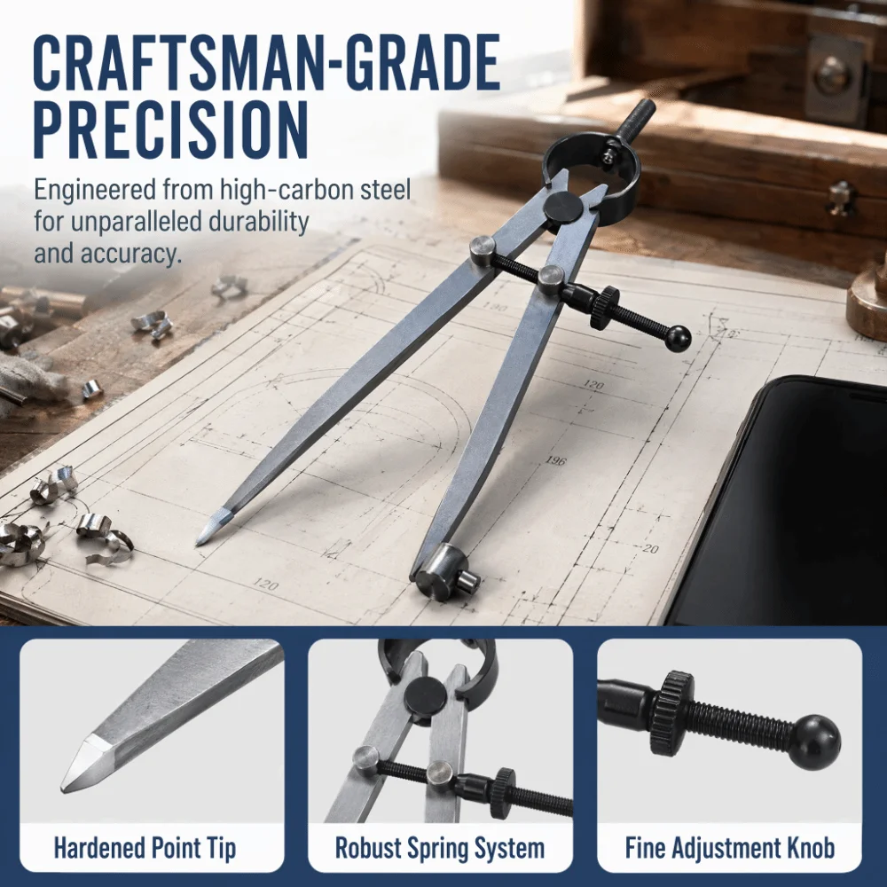 Carbon Steel Spring Divider Pencil Holder Spring Loaded Legs Scribing Tool Accuracy Measuring Multipurpose Design